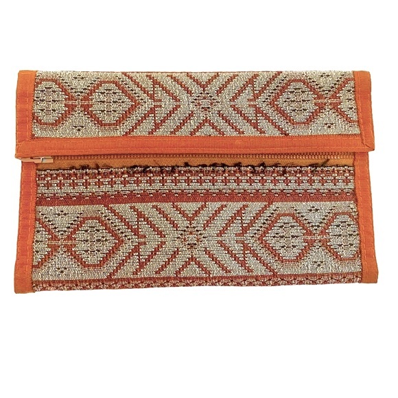 Rolfs Vintage Brown Orange Gray Aztec Design Bifold Hook & Loop Wallet, Unisex - Picture 2 of 15